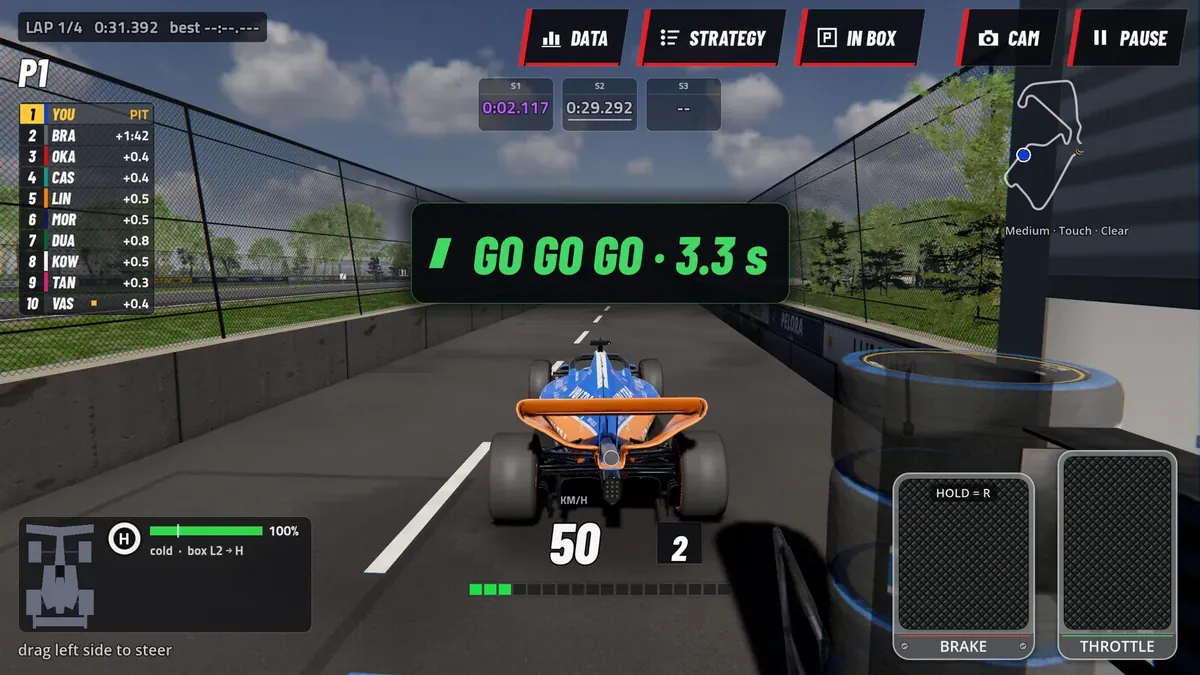 Leaving the pit box with a GO GO GO call and a 3.3 second stop time on screen